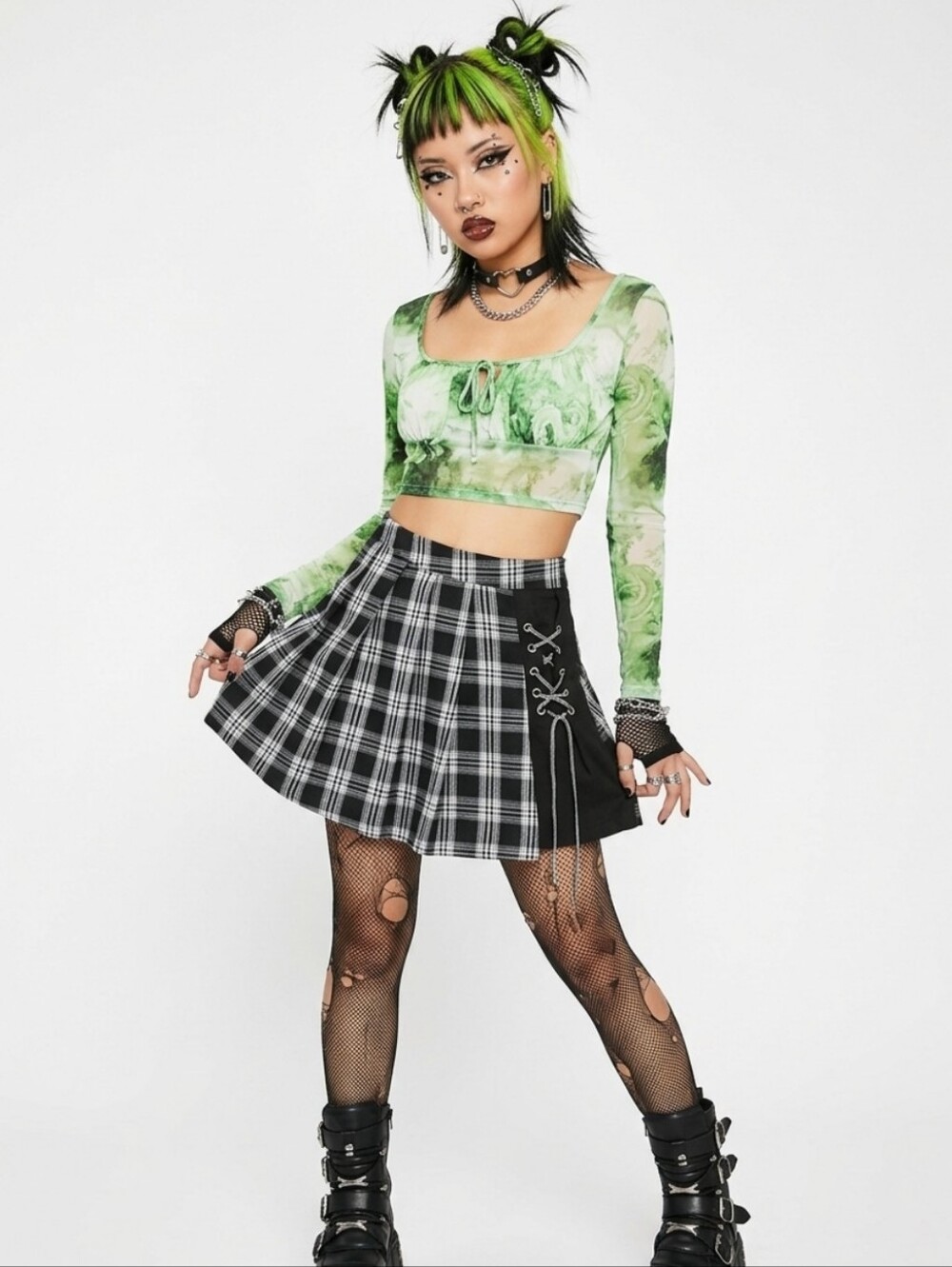 Mesh Long Sleeve Top Green